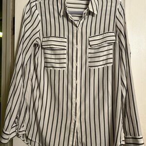 Crisp White and Grey Striped Button-Up Shirt